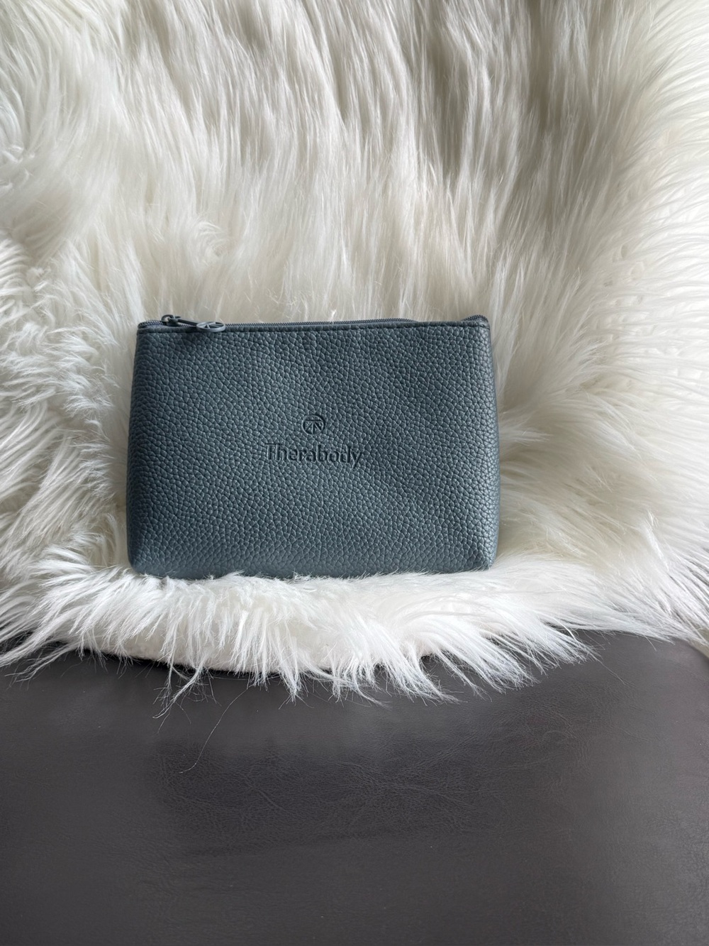 Pebbled Leather Zip Pouch in Slate Gray